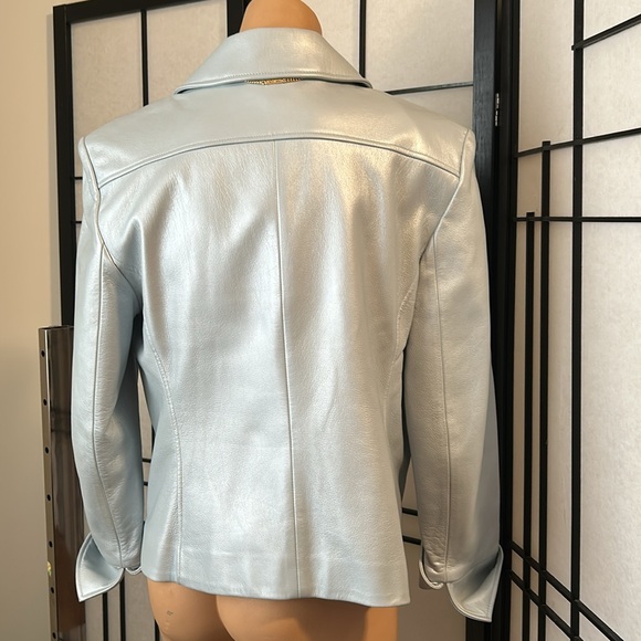 St. JOHN by MARIE GRAY LEATHER JACKET L ice blue - Picture 5 of 8